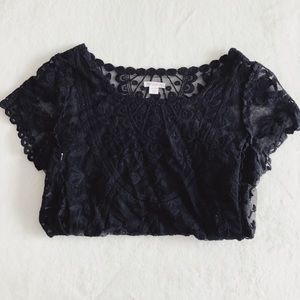 Black lace short sleeve tee